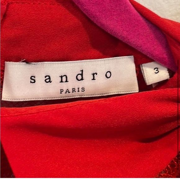 Sandro red “Rozen” lace panel bow dress 3/L - Picture 3 of 4